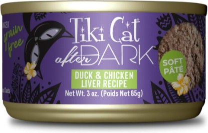 Picture of Tiki Cat After Dark Pate Wet Cat Food, Duck & Chicken Liver, 3 oz. Cans | High-protein nutrition, real duck and chicken liver, grain-free, no carrageenan or artificial preservatives, 12 count