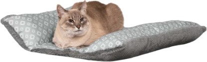 Picture of Furhaven Cat Bed for Indoor Cats, Washable w/ Removable Bolsters, For Pets Up to 18 lbs - Plush & Diamond Print Cuddle Loaf Mat - Gray, Large