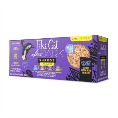 Picture of Tiki Cat After Dark Shreds Wet Cat Food, Variety Pack, 3 oz. Can (12 Count) | Wet Cat Food, Shreds, High Protein with Organ Meat, Novel Proteins, Moisture for Hydration, Variety Pack, 3 oz Can, 12 Pack