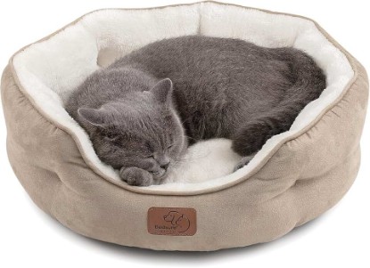 Picture of Bedsure Small Dog Bed Washable,Round Cat Beds for Indoor Cats,20in Camel | Soft Plush Pet Bed,Dog Beds for Small Dogs for Puppy and Kittens,Anti-Slip Bottom,Easy to Clean OEKO-TEX STANDARD 100