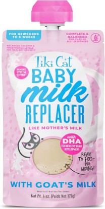 Picture of Tiki Cat Baby Milk Replacer, Goat Milk, 6 oz. Spout Pouch (6 Count) | Milk Replacer for Kittens, Goat Milk with Tuna, With DHA for Brain Development, Mother's Milk, Ready to Serve, Spout Pouch