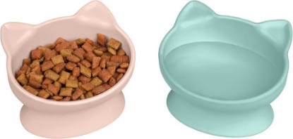 Picture of Kitty City Elevated Cat Bowls (Set of 2), Whisker-Friendly Raised Cat Food & Water Dishes, Modern Pedestal Design, Dishwasher Safe, 6.5 oz Each – Pink & Teal