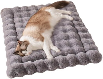 Picture of SOMAHE Soft Plush Cat Bed Mat, Machine Washable, Small 23x15 Dark Grey | Machine Washable + Non-Slip Paw Bottom: soft cat mat stays fluffy and steadier on floors, couches, and cat trees.