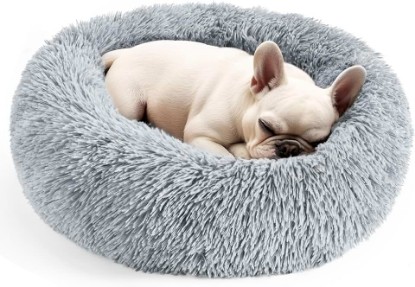 Picture of Hoewina Dog & Cat Bed for Indoor Cats, 20in Calming Donut Bed (Light Grey) | Calming Donut Bed for Puppy and Kitten, Anti-Slip Bottom, Washable Round Fluffy Pet Bed for Small Medium Dogs and Cats