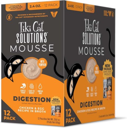 Picture of Tiki Cat Solutions Mousse Multipack, Wet Cat Food, Digestion, Chicken & Egg, 2.4 oz. Pouch (12 Count)