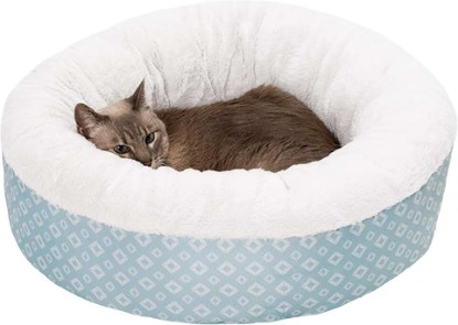 Picture of Furhaven 23" Round Donut Dog Bed for Indoor Cats & Small Dogs, Washable, For Dogs Up to 20 lbs - Plush & Diamond Print Donut Bed - Aqua, Small