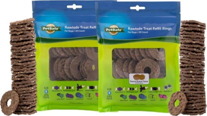 Picture of PetSafe Busy Buddy Dog Treat Rings Variety Pack, Medium, Size B, 60 Count | Grain-Free Rawhide & Peanut Butter Flavored Treat Ring Refills, Resealable Bags Keep Rings Fresh, Tasty Distraction for Dogs