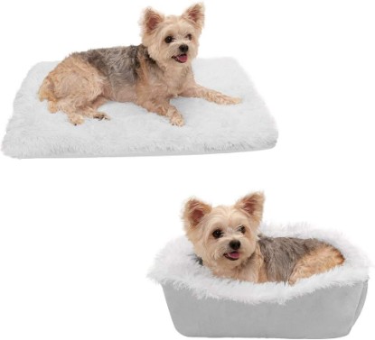 Picture of Furhaven Self-Warming Cat Bed for Indoor Cats, 4-Beds-in-1 & Washable - Plush Long Faux Fur Convertible Cuddler - Silver, Small
