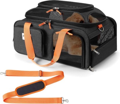 Picture of pidipiti 19x13x9 top Expandable pet Carrier, for Small Dog/cat up to 10 lbs | TSA Approved,with 2 pockets,zipper lock,leakproof,good Visibility,for Southwest Lufthansa Airlines,Air Canada,Amtrak Train