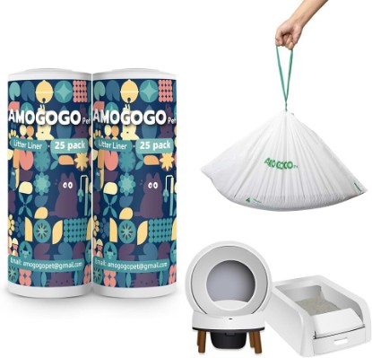 Picture of 50 Pack Waste Bin Liners, Compatible with PetSafe Clumping & SmartSpin & KYKY S6 Automatic Litter Box, Large Capacity Litter Bags, Sturdy, Leak-proof Thick Drawstring Waste Bags, 23" x 12"