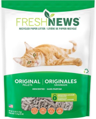 Picture of Fresh Pellet Non-Clumping Paper Cat Litter, 25 Pound | 100% Post Consumer Recycled Paper, Unscented, 2x Odor Control and Absorption, 100% Non-Allergenic, 99% Dust Free, Made in USA