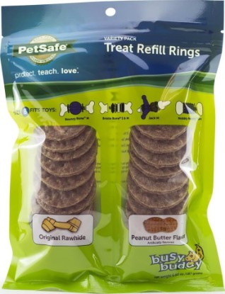 Picture of PetSafe Busy Buddy Dog Treat Rings Variety Pack, Medium, Size B, 24 Count | Grain-Free Rawhide & Peanut Butter Flavored Treat Ring Refills, Resealable Bags Keep Rings Fresh, Tasty Distraction for Dogs