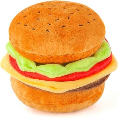 Picture of P.L.A.Y. Cute Plush Dog Toys - Fast Food Themed Durable Giggle Chew Toy, Great for Puppies & Small, Medium, Large Dog - Machine Washable, Recycled Materials (American Classic Burger, X-Small)