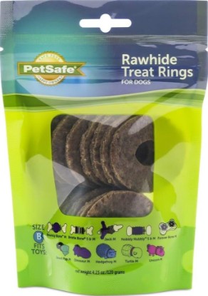 Picture of PetSafe Busy Buddy Dog Treat Rings, Medium, Size B, 16 Count | Grain-Free Original Rawhide Flavored Treat Ring Refills, Resealable Bags Keep Rings Fresh, Tasty Distraction for Dogs