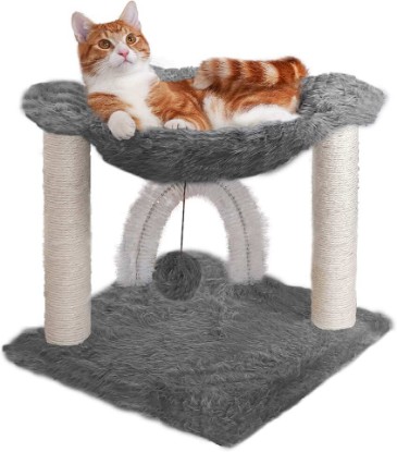 Picture of Furhaven 15.75" Tall Playground for Indoor Cats, Ft. Sisal Scratching Posts, Self-Grooming Brush, & Toy - Tiger Tough Hammock Interactive Playground - Silver, One Size