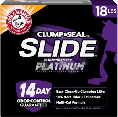 Picture of Arm & Hammer Slide Platinum Easy Clean-Up Clumping Cat Litter, 18 lbs | 24/7 Odor Control, Triple-Action Freshness, Non-Stick, Low Tracking, 99.9% Dust Free, Multi-Cat Formula, Scented