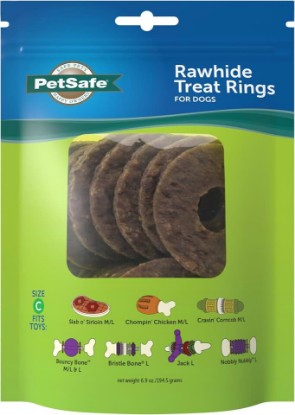 Picture of PetSafe Busy Buddy Gnawhide Rawhide Refill Large | Grain-Free Original Rawhide Flavored Treat Ring Refills, Resealable Bags Keep Rings Fresh, Tasty Distraction for Dogs