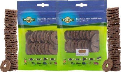 Picture of PetSafe Busy Buddy Dog Treat Rings Variety Pack, Small, Size A, 60 Count | Grain-Free Rawhide & Peanut Butter Flavored Treat Ring Refills, Resealable Bags Keep Rings Fresh, Tasty Distraction for Dogs
