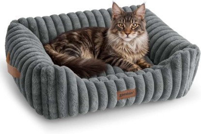Picture of ZOMISIA Orthopedic Large Cat Bed with Removable Washable Cover, 25x21'' | Rectangle Dog Bed for Small Medium Dogs, Neck-Friendly Bolster, Low-Front Edge, Pet Bed with Waterproof Cover, Grey OEKO-TEX STANDARD 100