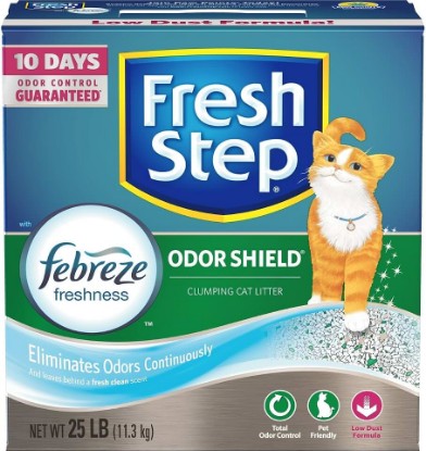 Picture of Fresh Step Odor Shield Clumping Litter With Febreze Freshness, Continuous Cat Litter Odor Eliminator, 25 lb. Box