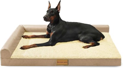 Picture of Patas Lague Orthopedic Large Dog Bed Washable Pet Sofa Bed 42''X28''Beige | 2-Sided Bolster Egg-Crate Foam Dog Couch Large Sized Dogs, Waterproof Removable Washable Cover, Nonskid Bottom Pet Crate Mat