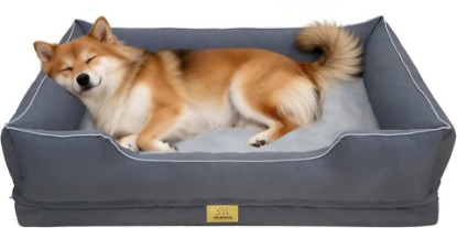 Picture of Orthopedic Dog Bed Washable: Large Dog Cat Bed Waterproof Comfort Bolster Dogs Couch Sofa with Washable Removable Cover, Pet Bed with Nonskid Bottom, Grey L(37.20x26.38x7.68 inch)