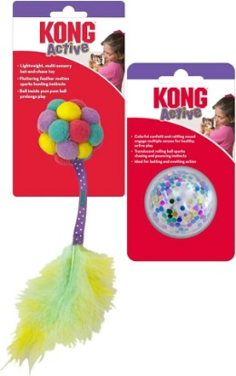 Picture of KONG Active Cat Toys – 2 Pack – Durable Interactive Cat Toy Set for Indoor Cats – Promotes Exercise, Hunting Instinct & Play (Bubble Ball/Confetti Ball)
