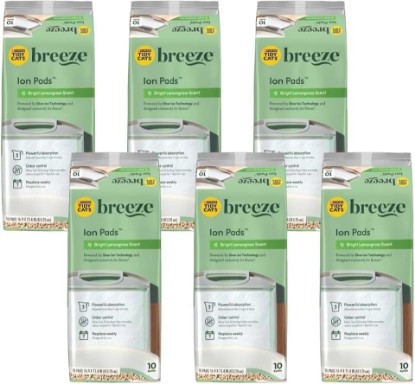 Picture of Tidy Cats Breeze Bright Lemongrass Scented Ion Cat Litter Box Pads Refill Pack - 10 CT (Pack of 6)