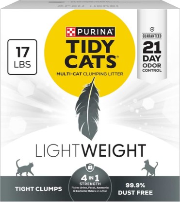 Picture of Purina Tidy Cats LightWeight 4-in-1 Strength Cat Litter, 17 lb | 99.9% dust-free formula, 21-day odor control, tight clumping for multi-cat homes, easy to carry