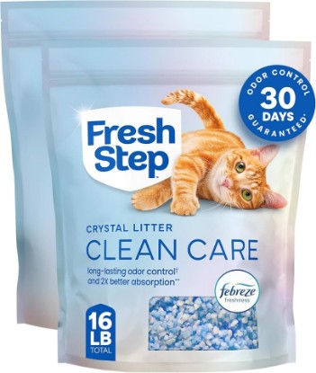 Picture of Fresh Step Clean Care Crystal Cat Litter, 8 lb., 2 Pk | Crystal Litter, Scented with Febreze Freshness, Naturally Light Weight, Low Dust, Febreze Freshness for up to 30 days
