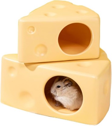 Picture of Hamster Hideout Ceramic,Cheese Shape Funny Small Animal Pet Bed for Hamster,MINI Hut Cave Cage Accessories for Dwarf Hmaster,Gerbils,Small Guinea Pig and Hedgehog (Medium,Yellow)