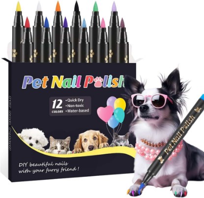 Picture of 12 Colors Dog Nail Polish Pens Quick Dry to DIY Pretty Nails | Safe Dog Nail Polish Set,Ideal Gifts for Dogs Cats Light Dark Nails,Odorless,Non-Toxic,Water-Based Pet Nail Accessories Set