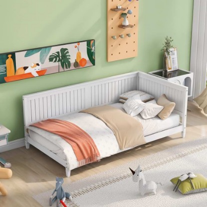 Picture of P PURLOVE Twin Size Daybed Corner Unit Bed for Kids,L-Shape Wood Daybed Frame Sofa Bed for Bedroom,Living Room,White