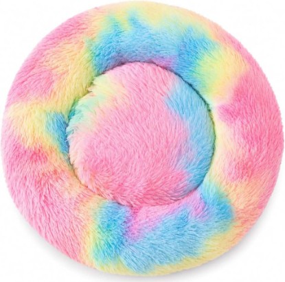 Picture of Cat Bed for Indoor Cats, Donut Washable Bed for Kittens, Small Dogs Rainbow | Round Fluffy Plush, Extra Soft & Machine Washable with Anti-Slip & Water-Resistant, Cozy Warming Pet Beds, 13.2x5in