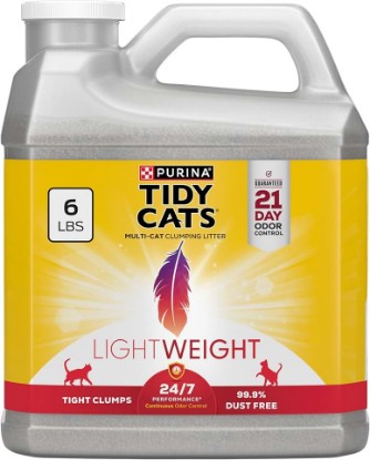 Picture of Purina Tidy Cats LightWeight 24/7 Performance Odor control, Multi-Cat, Clumping, 99.9 Percent Dust Free Cat Litter - 6 lb. Jug