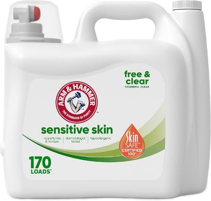 Picture of ARM & HAMMER Sensitive Skin Free & Clear Liquid Laundry Detergent | Hypoallergenic, Dye Free, Dermatologist Tested, 170 Loads, 170 fl oz [Amazon-developed Certification] Compact by Design