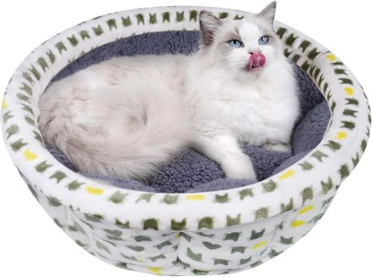 Picture of AIWIKIDE Super Soft Small Dog & Cat Bed, Anti-Anxiety Puppy Cuddler, Cozy Round Fluffy Plush Pet Bed, Machine Washable Faux Fur Donut Cuddler, Grey