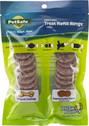 Picture of PetSafe Natural Rawhide Rings – Dog Toy Treat Ring Refills for Busy Buddy Dog Toys – Peanut Butter and Original Variety Pack – Small, Size A – 24 Rings