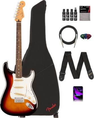 Picture of Fender Player II Stratocaster - 3-Color Sunburst Bundle with Gig Bag, Strap, Cable, 3-Pack Picks, and Guitar Cleaning Kit