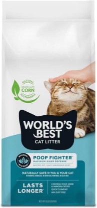 Picture of World's Best Cat Litter Poop Fighter, Urine & Poop Odor Defense, 8 lb Bag | Neutralizes urine and poop odor with plant-based blockers; natural corn litter, quick clumping, flushable, 99% dust free