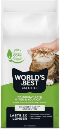 Picture of World's Best Cat Litter Comfort Care, Unscented, Odor Control, 8 lb Bag | Gentle odor control for sensitive cats and lasts 2x longer; natural corn litter, quick clumping, flushable, 99% dust free