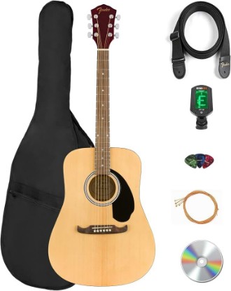 Picture of Fender FA-125 Dreadnought Acoustic Guitar - Natural Bundle with Gig Bag, Tuner, Strap, Strings, Picks, and Austin Bazaar Instructional DVD