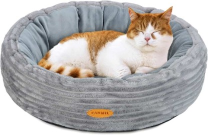 Picture of CANMIL Cat Bed, Cat Bed for Indoor Cats, 20’’ Donut Cat Bed for Cats and Small Dogs, Washable Round Pet Bed, Indoor Use