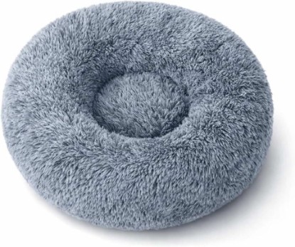 Picture of SALAN Dog & Cat Bed for Indoor Cats, 16in Calming Donut Bed for Puppy and Kitten, Washable Round Fluffy Pet Bed for Small Medium Dogs and Cats.(Gray)