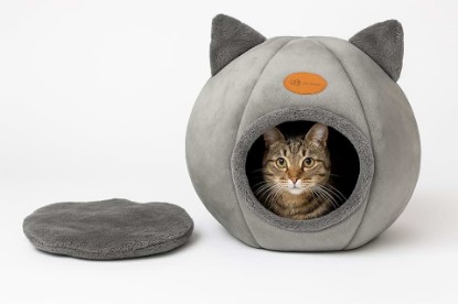 Picture of WNPL Cat Bed for Indoor Cats - Cat Bed Cave Washable, Soft Plush, Removable Pillow, Non-Slip Base, Large Cave with Toy Balls for Kitty and Small Animals (XL) 16x16x16 inch