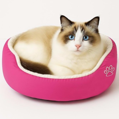 Picture of Evelots Calming Donut Cat Bed - Warm Pet Bed for Cats and Small Dogs - Anti-Anxiety Cozy Cuddler - Removable Soft Plush Cushion - Machine Washable - Non-Slip Bottom - Pink