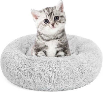 Picture of MIXJOY Calming Cat Beds for Indoor Cats, 20'' Kitten Donut Bed for Pet Up to 15lbs, Fluffy Small Cat Cuddler Bed, Anti-Anxiety Plush Faux Fur Large Cat Bed Washable (20'', Grey)