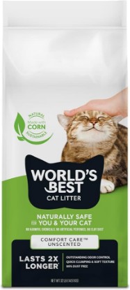 Picture of World's Best Cat Litter Comfort Care, Unscented, Odor Control, 32 lb Bag | Gentle odor control for sensitive cats and lasts 2x longer; natural corn litter, quick clumping, flushable, 99% dust free