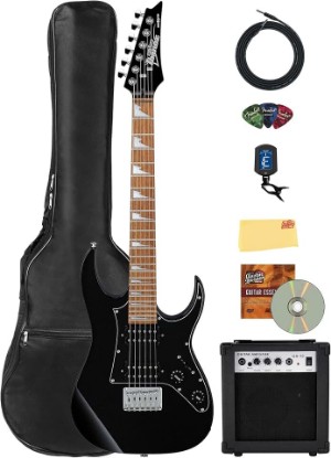 Picture of Ibanez GRGM21 RG Gio miKro Short-Scale Electric Guitar - Black Night Bundle with Amplifier, Gig Bag, Tuner, Instrument Cable, Picks, Austin Bazaar Instructional DVD, and Polishing Cloth