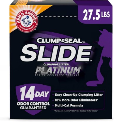 Picture of Arm & Hammer Slide Platinum Easy Clean-Up Clumping Cat Litter, 27.5 Lbs | 24/7 Odor Control, Triple-Action Freshness, Non-Stick, Low Tracking, Multi-Cat Formula, Scented